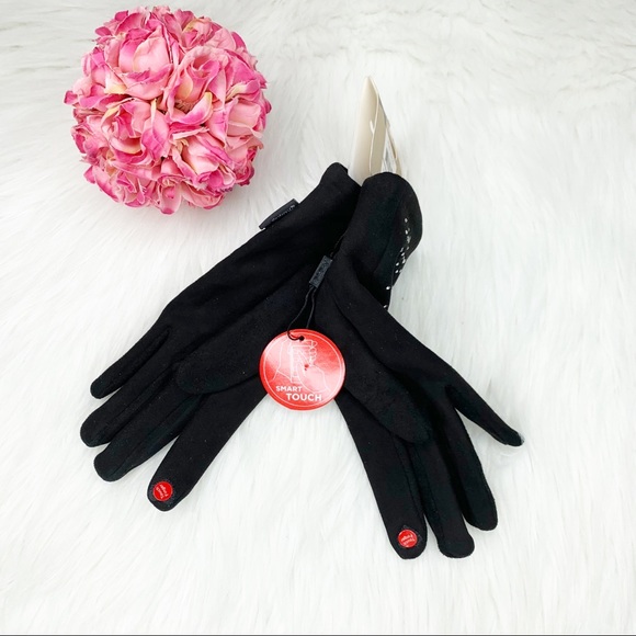 Smart Touch Black Embellished Gloves One Size - Picture 3 of 7